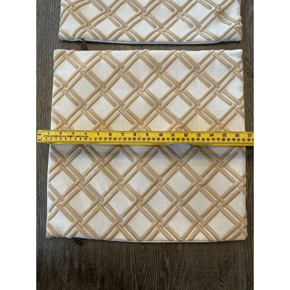 Pier 1 Pillow Cover‎ Embroidered Raised LT Brown/Tan Lines 